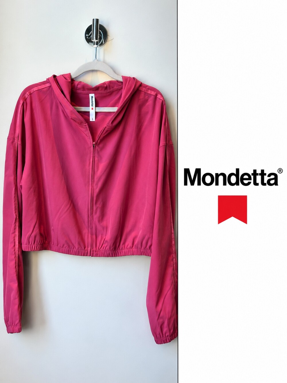 Mondetta Pink Cropped Hooded Zip Jacket Women’s L Athletic Lightweight